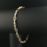 14k Yellow Gold Emerald and Diamond Fancy Link Bracelet 7.5"