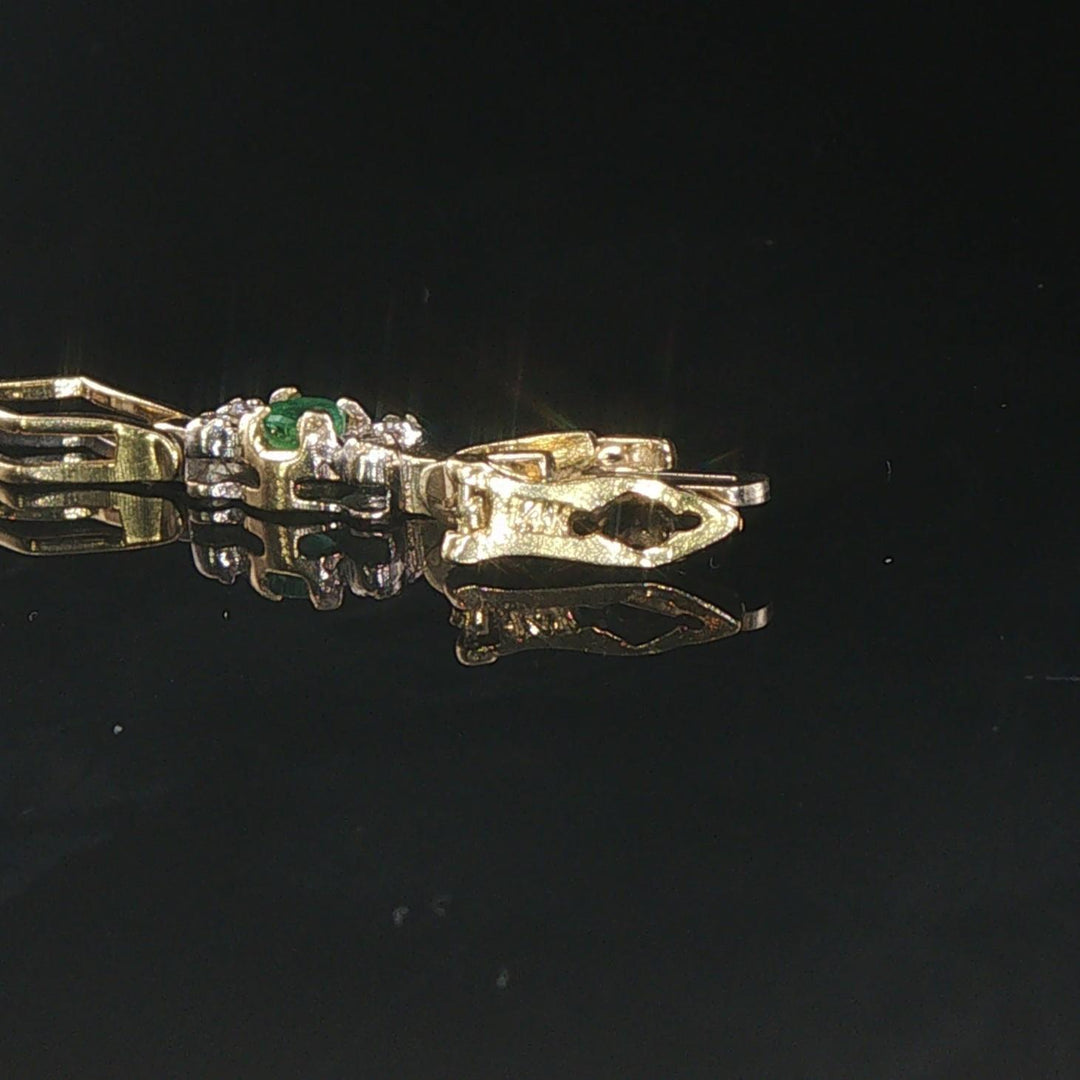 14k Yellow Gold Emerald and Diamond Fancy Link Bracelet 7.5"