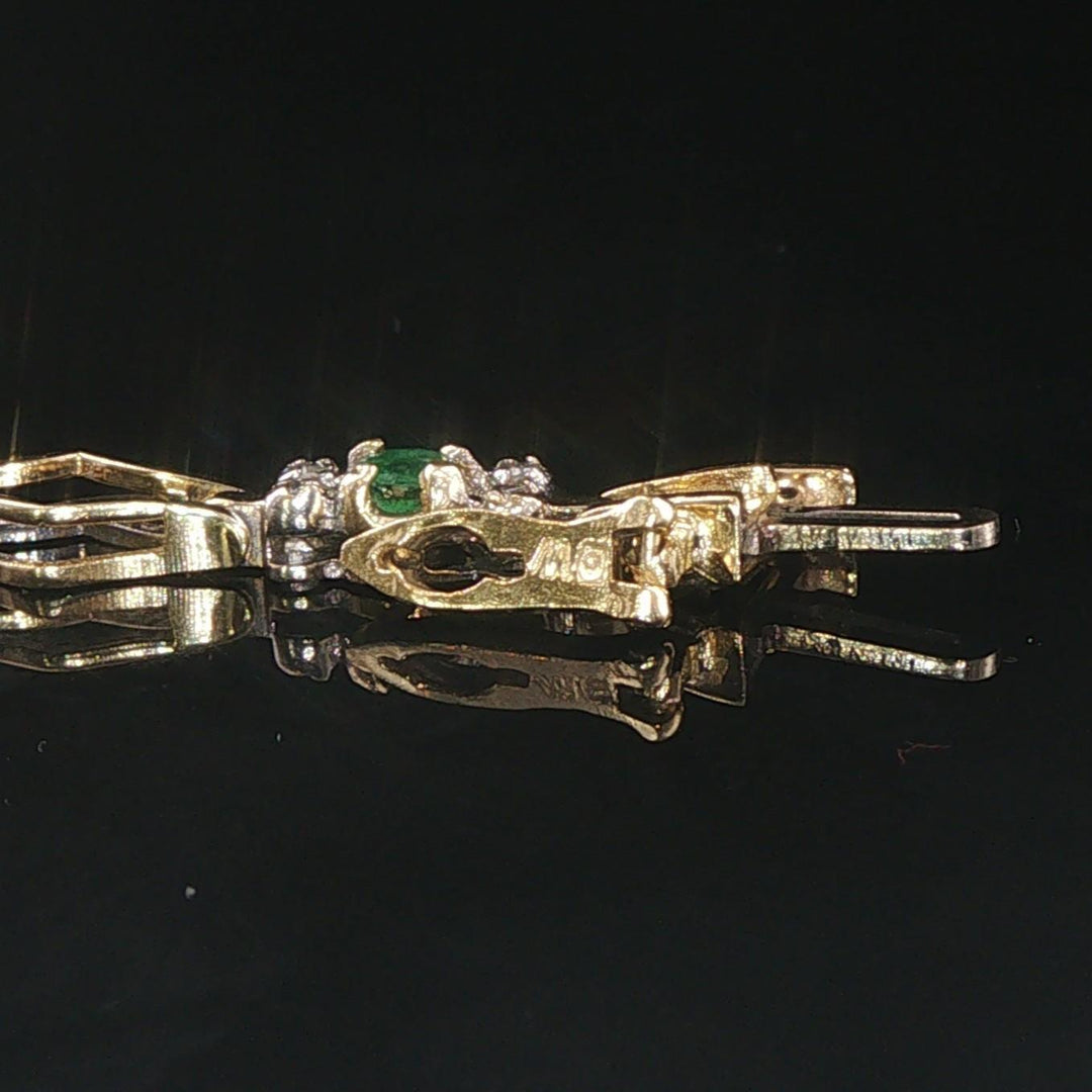 14k Yellow Gold Emerald and Diamond Fancy Link Bracelet 7.5"