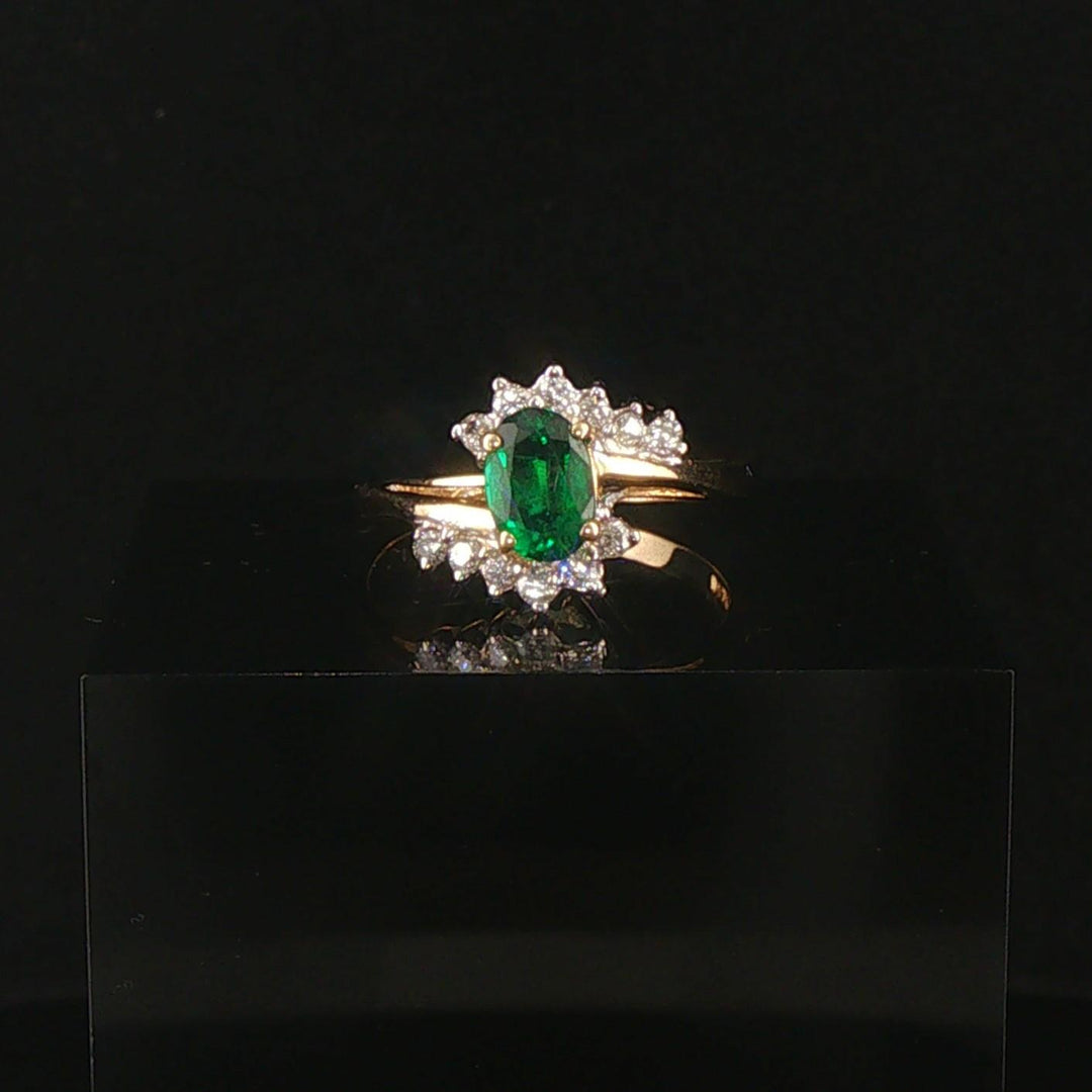 14k Yellow and White Gold Lab Emerald and 0.20cttw Diamond Bypass Ring Size 7