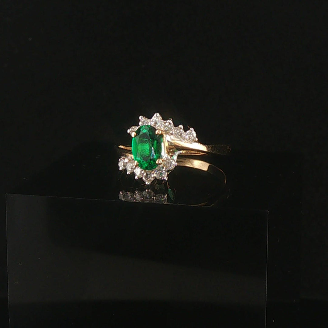 14k Yellow and White Gold Lab Emerald and 0.20cttw Diamond Bypass Ring Size 7