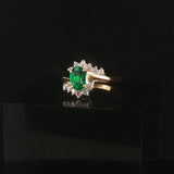 14k Yellow and White Gold Lab Emerald and 0.20cttw Diamond Bypass Ring Size 7