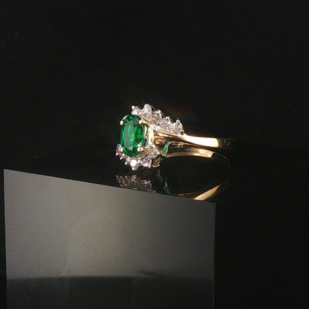 14k Yellow and White Gold Lab Emerald and 0.20cttw Diamond Bypass Ring Size 7