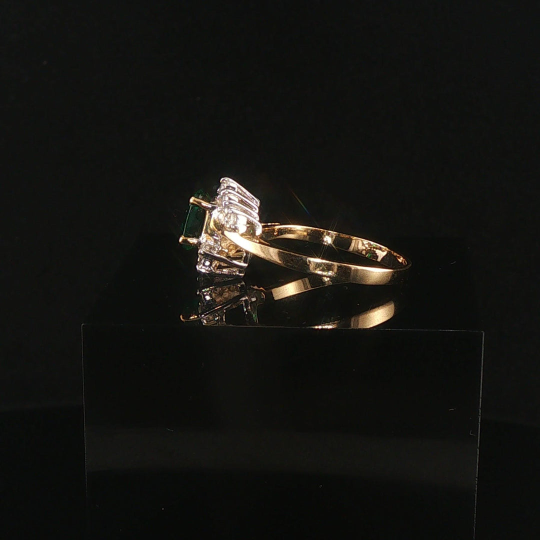 14k Yellow and White Gold Lab Emerald and 0.20cttw Diamond Bypass Ring Size 7