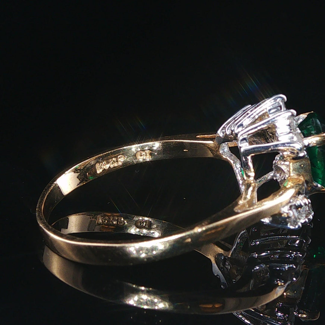 14k Yellow and White Gold Lab Emerald and 0.20cttw Diamond Bypass Ring Size 7
