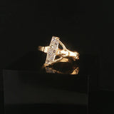 14k Yellow Gold and 0.15cttw Diamond Vintage Cross Crucifix Ring Size 6