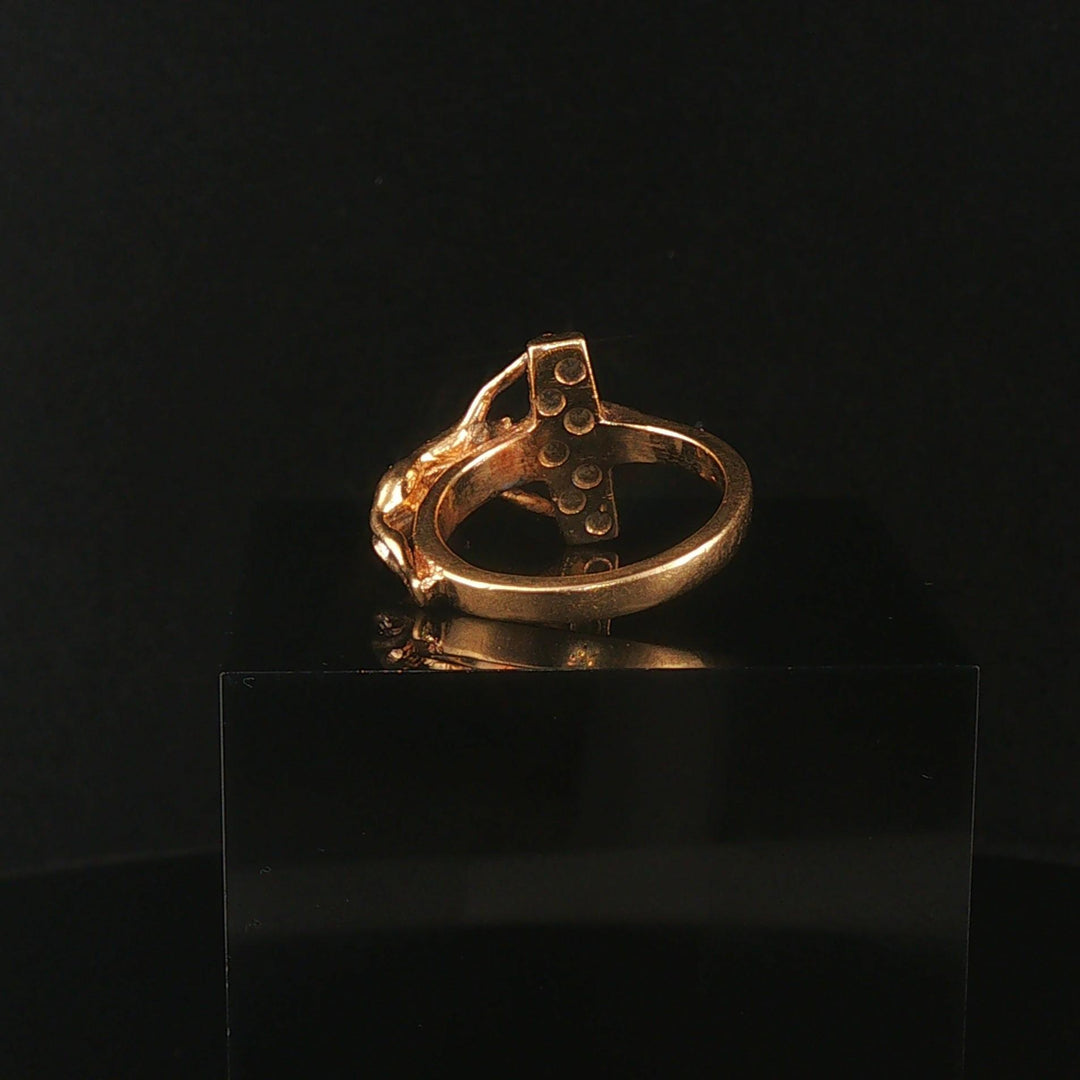 14k Yellow Gold and 0.15cttw Diamond Vintage Cross Crucifix Ring Size 6