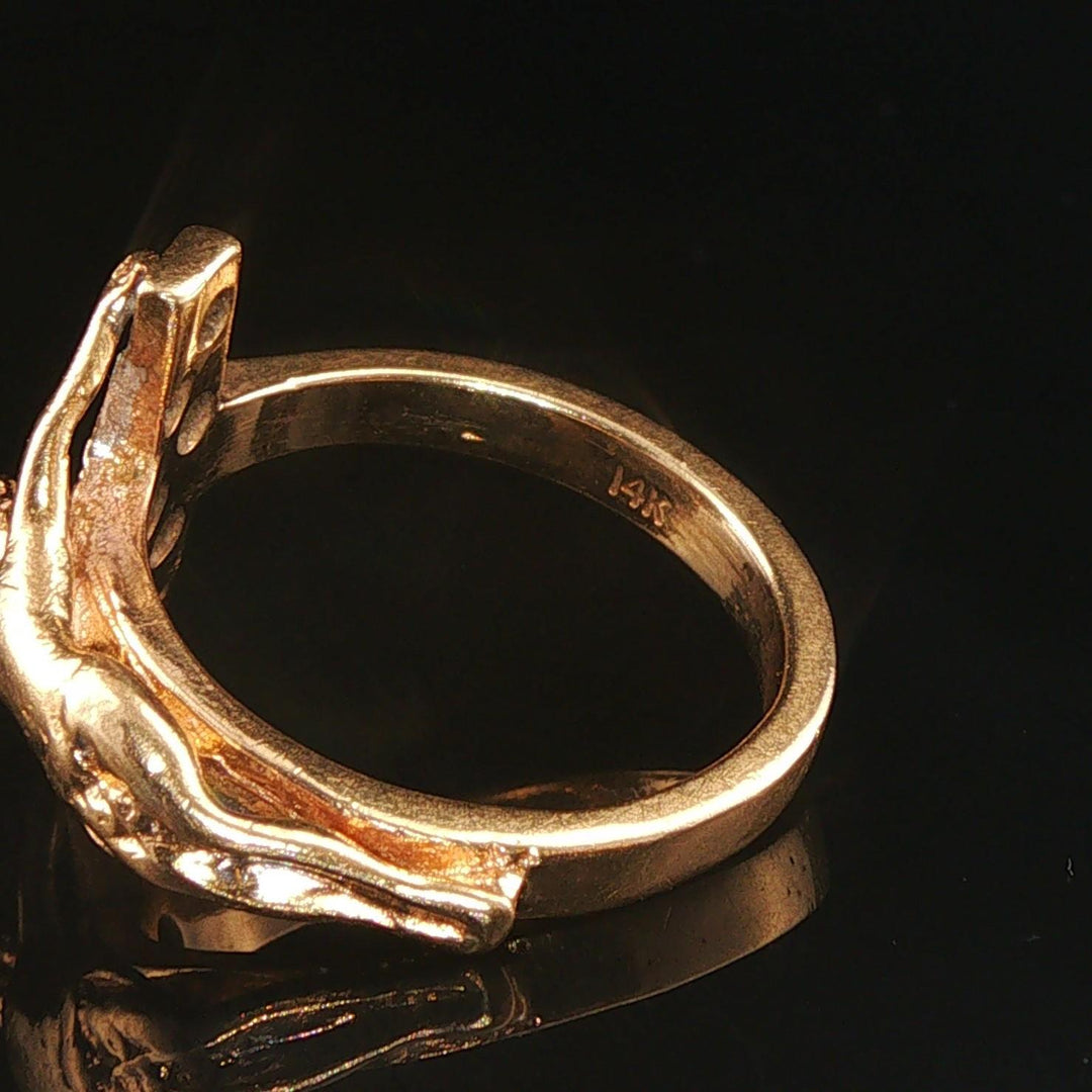 14k Yellow Gold and 0.15cttw Diamond Vintage Cross Crucifix Ring Size 6