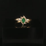 14k Yellow Gold Emerald and Diamond Halo Ring Size 7.25