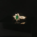14k Yellow Gold Emerald and Diamond Halo Ring Size 7.25