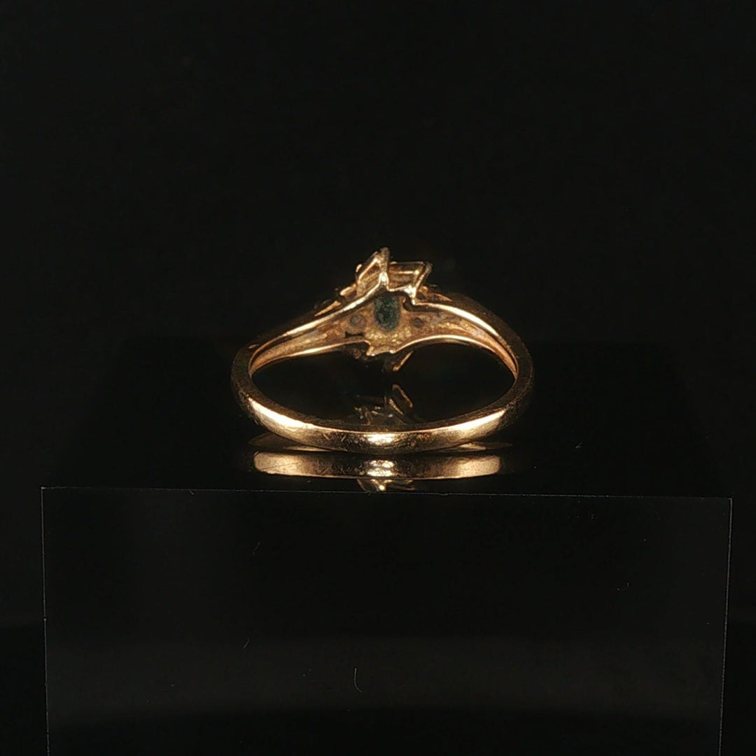 14k Yellow Gold Emerald and Diamond Halo Ring Size 7.25