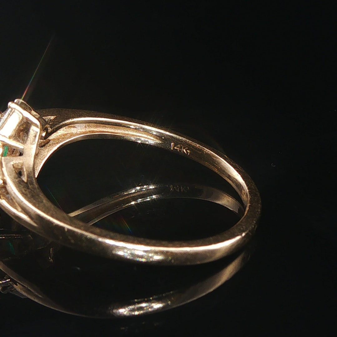 14k Yellow Gold Emerald and Diamond Halo Ring Size 7.25