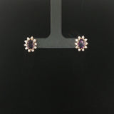 14k Yellow Gold Amethyst and Diamond Halo Stud Earrings