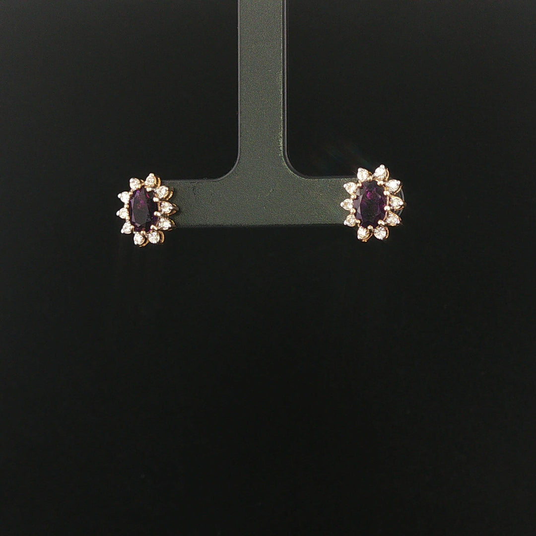 14k Yellow Gold Amethyst and Diamond Halo Stud Earrings