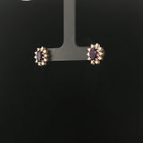 14k Yellow Gold Amethyst and Diamond Halo Stud Earrings