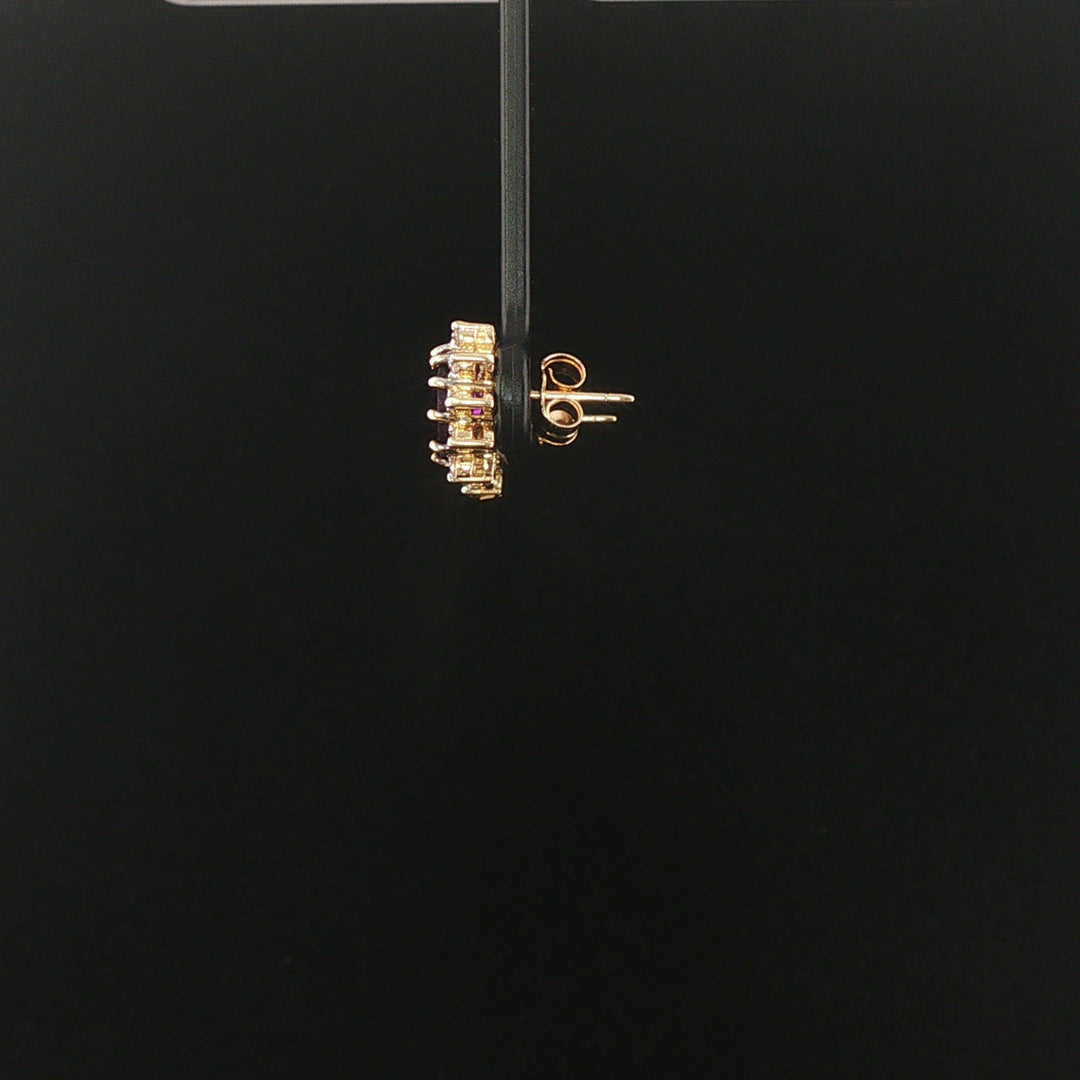14k Yellow Gold Amethyst and Diamond Halo Stud Earrings