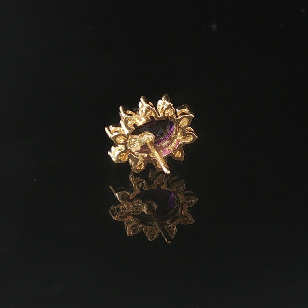 14k Yellow Gold Amethyst and Diamond Halo Stud Earrings