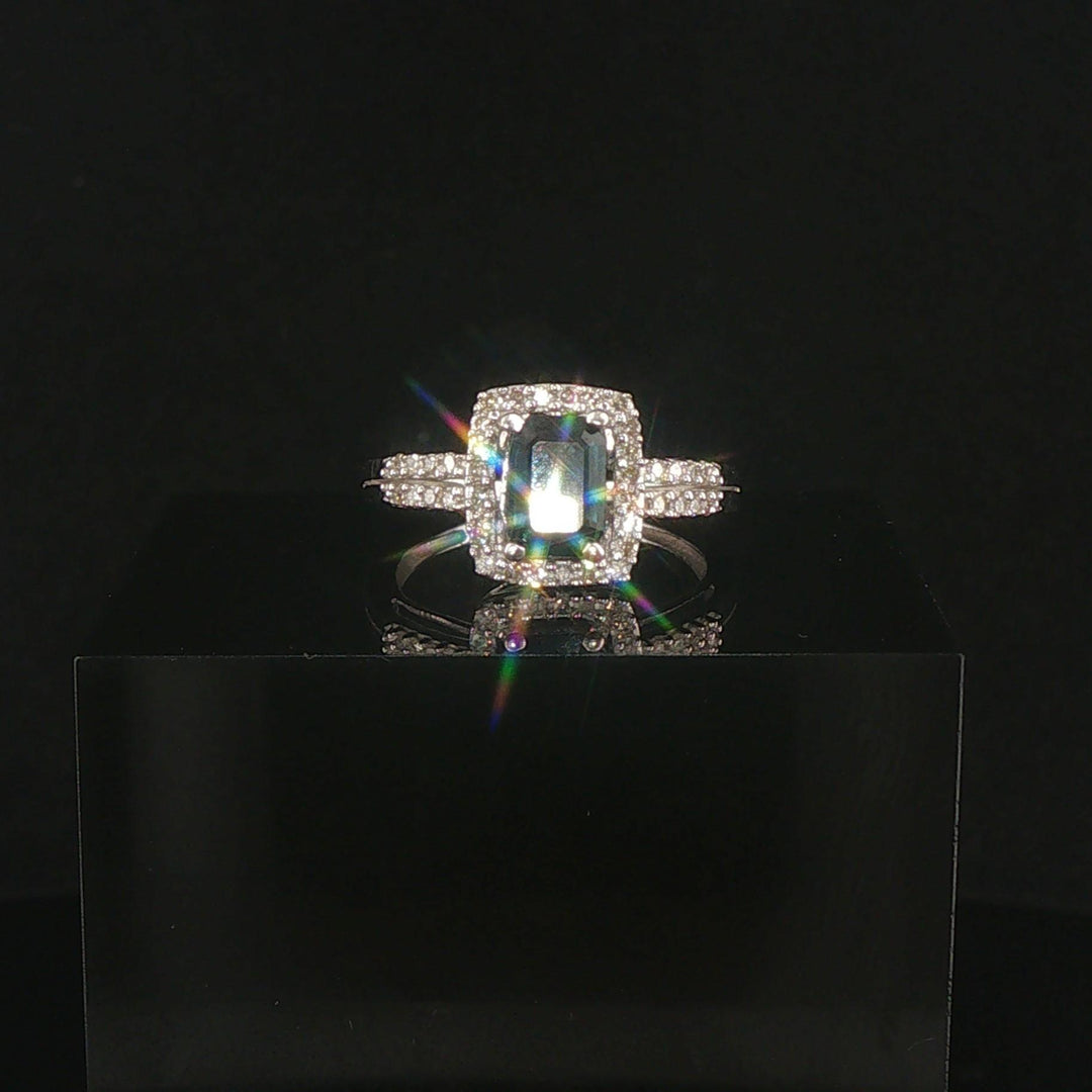 14k Yellow Gold Sapphire and 0.35cttw Diamond Halo Ring Size 6