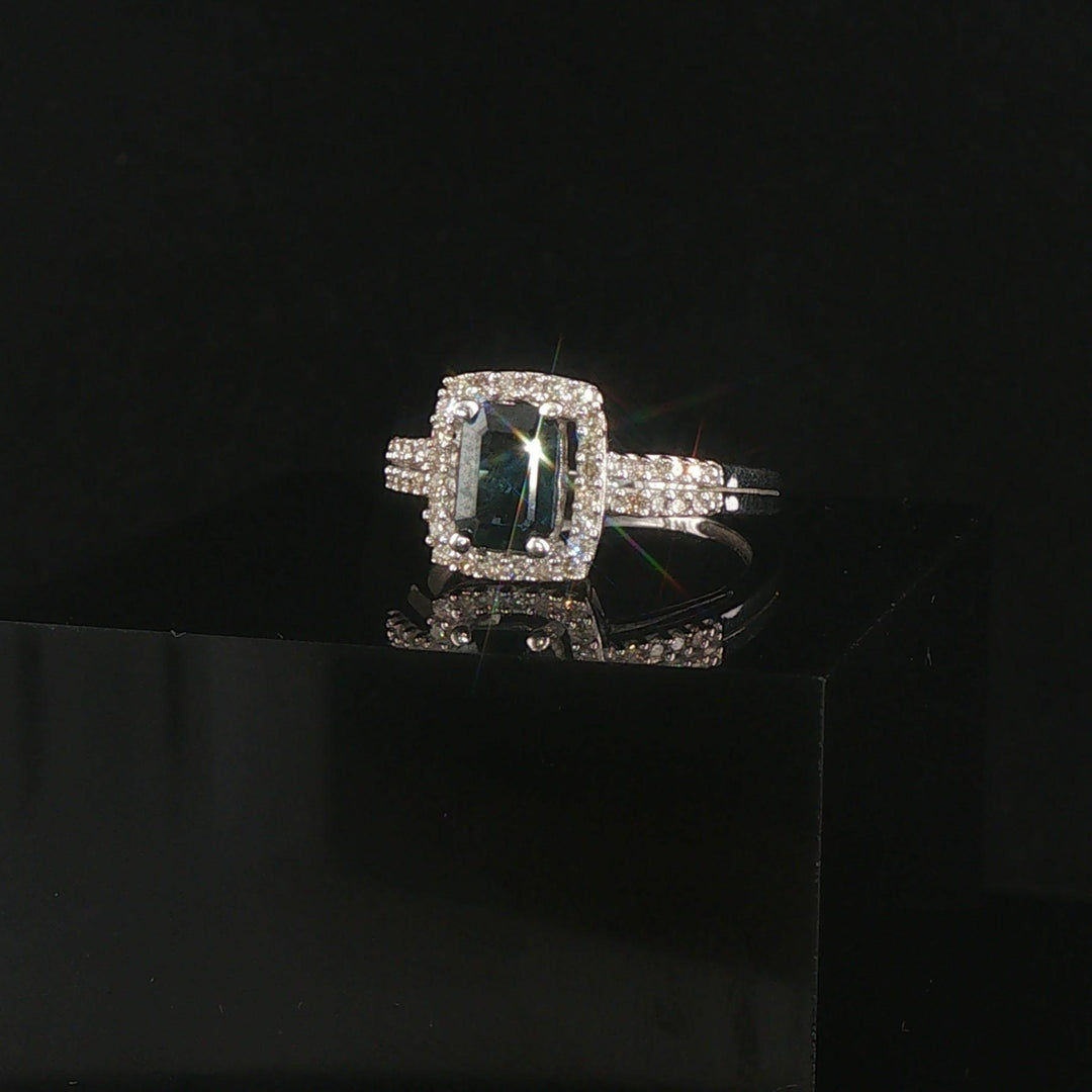 14k Yellow Gold Sapphire and 0.35cttw Diamond Halo Ring Size 6