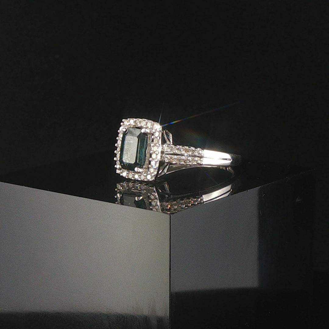 14k Yellow Gold Sapphire and 0.35cttw Diamond Halo Ring Size 6