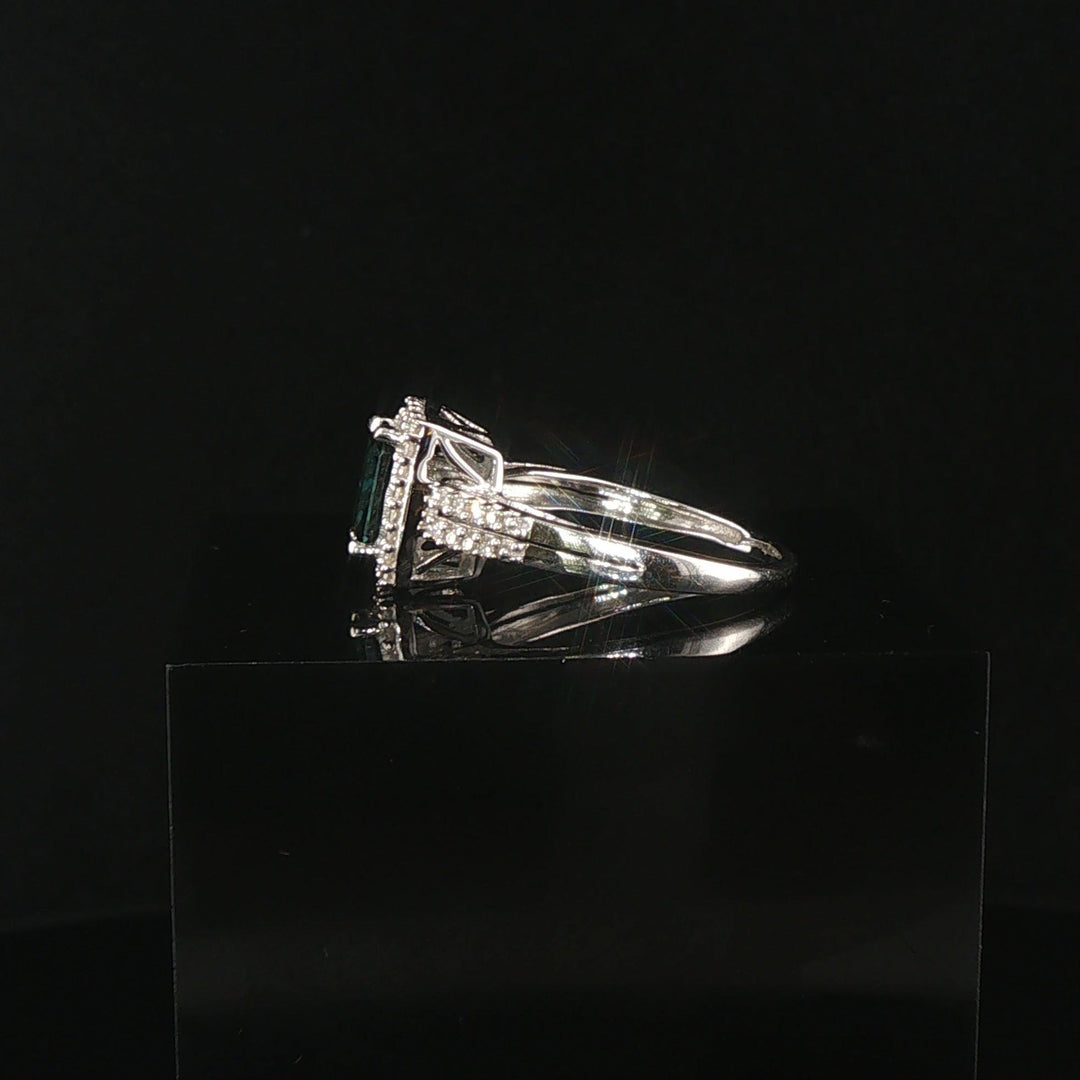 14k Yellow Gold Sapphire and 0.35cttw Diamond Halo Ring Size 6