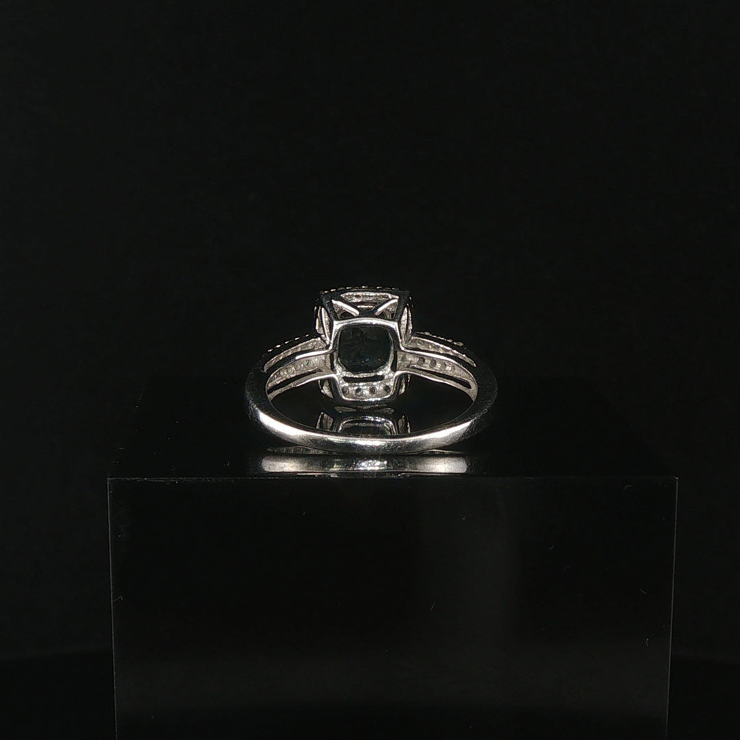 14k Yellow Gold Sapphire and 0.35cttw Diamond Halo Ring Size 6