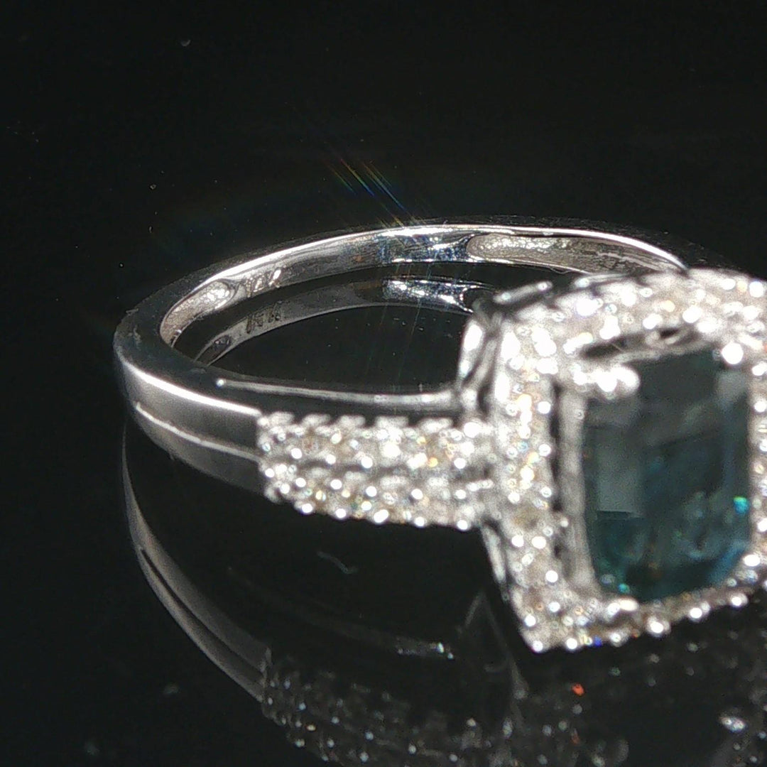 14k Yellow Gold Sapphire and 0.35cttw Diamond Halo Ring Size 6