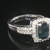 14k Yellow Gold Sapphire and 0.35cttw Diamond Halo Ring Size 6