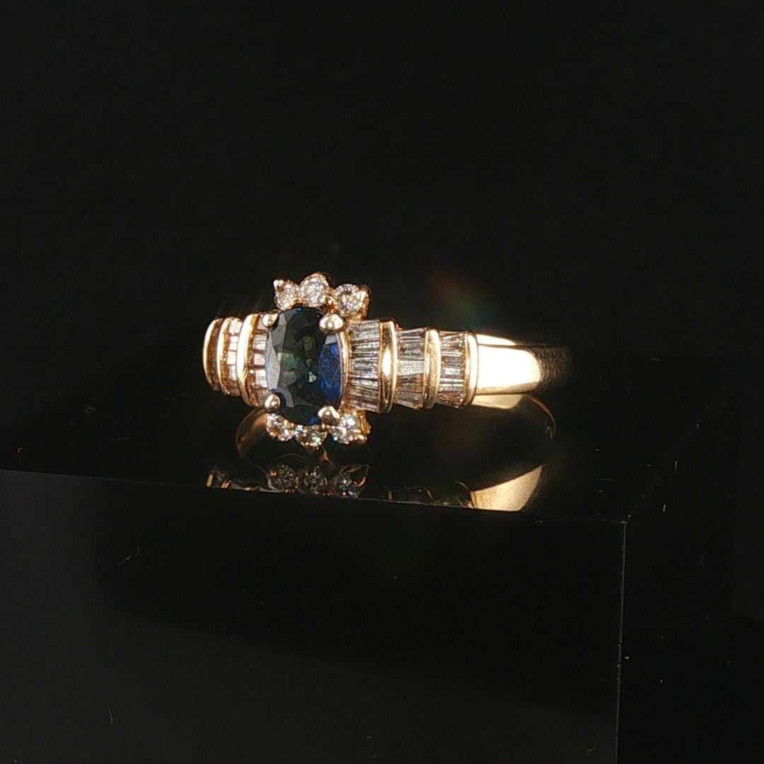14k Yellow Gold Sapphire and 0.25cttw Diamond Vintage Ring Size 10.25