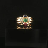 18k Yellow Gold Cabochon Gemstone and Diamond Vintage Band Ring Size 3