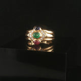 18k Yellow Gold Cabochon Gemstone and Diamond Vintage Band Ring Size 3