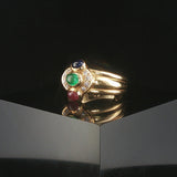 18k Yellow Gold Cabochon Gemstone and Diamond Vintage Band Ring Size 3
