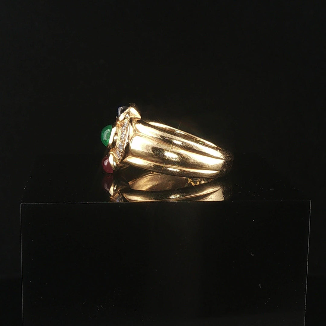 18k Yellow Gold Cabochon Gemstone and Diamond Vintage Band Ring Size 3