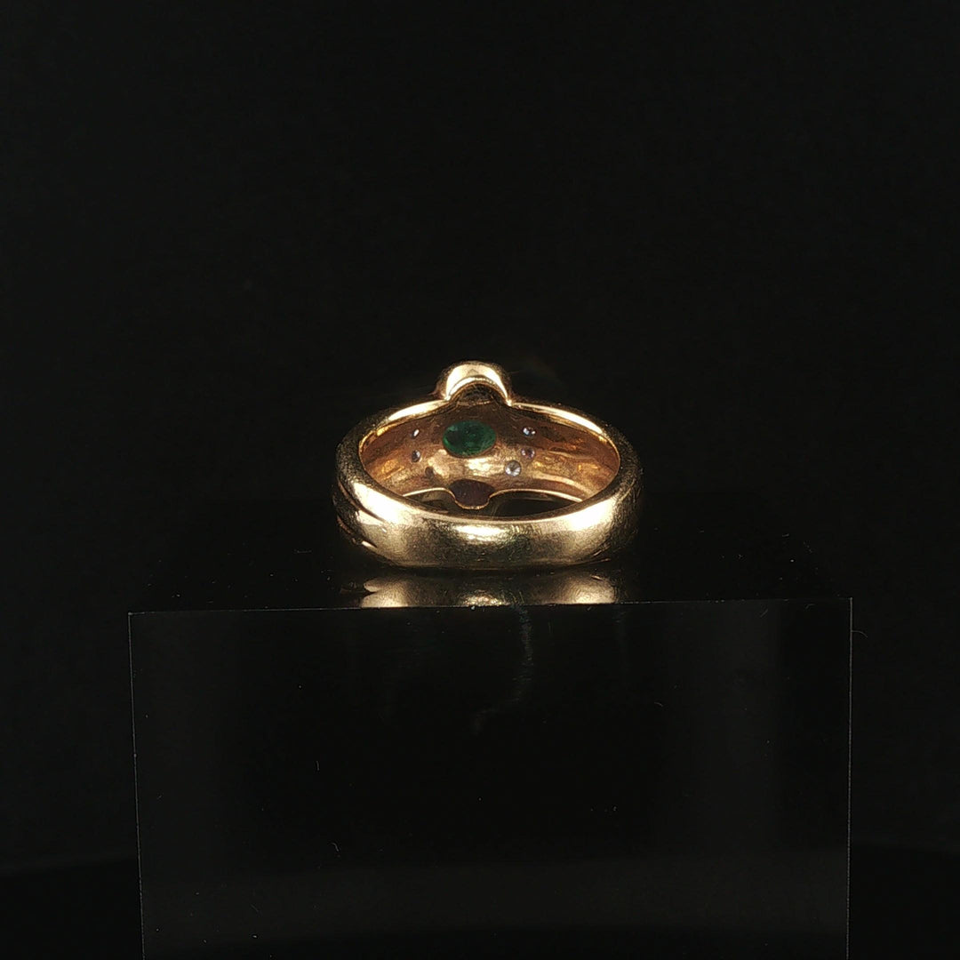 18k Yellow Gold Cabochon Gemstone and Diamond Vintage Band Ring Size 3