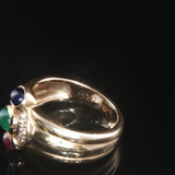 18k Yellow Gold Cabochon Gemstone and Diamond Vintage Band Ring Size 3