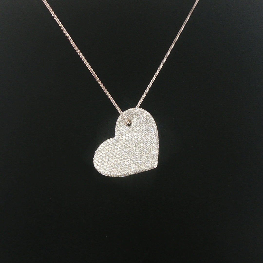 18k White Gold 2.50cttw Pave Diamond Heavy Heart Pendant Necklace Italy 16"