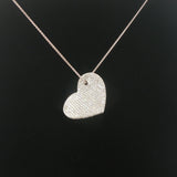 18k White Gold 2.50cttw Pave Diamond Heavy Heart Pendant Necklace Italy 16"