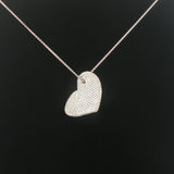 18k White Gold 2.50cttw Pave Diamond Heavy Heart Pendant Necklace Italy 16"
