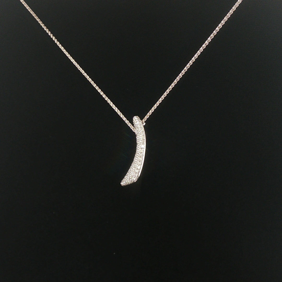 18k White Gold 2.50cttw Pave Diamond Heavy Heart Pendant Necklace Italy 16"