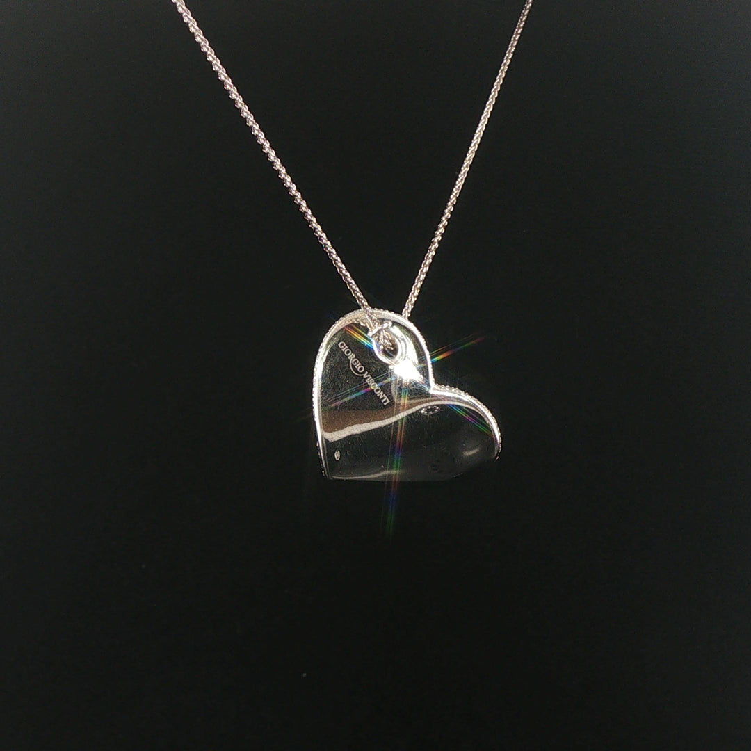 18k White Gold 2.50cttw Pave Diamond Heavy Heart Pendant Necklace Italy 16"