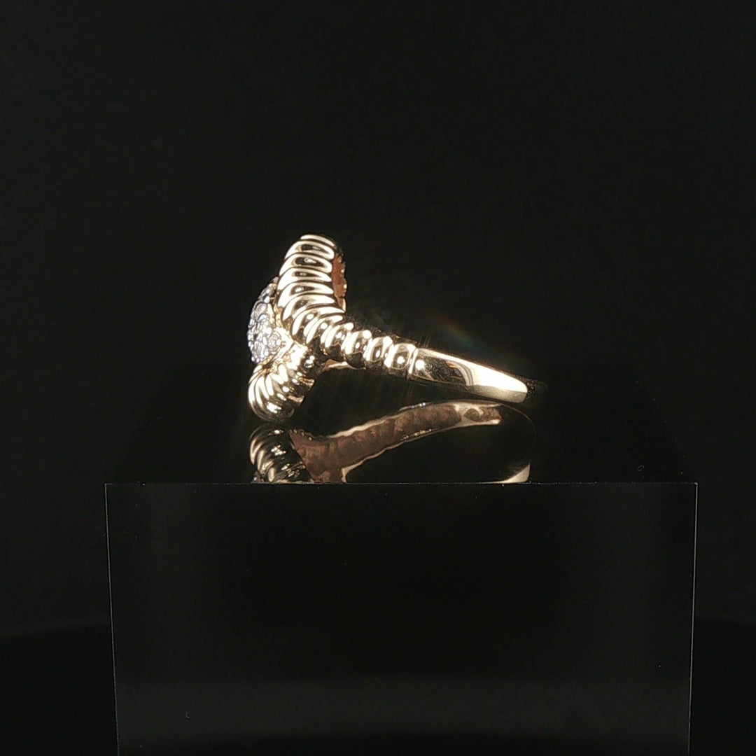 14k Yellow Gold and 0.10cttw Pave Diamond Ribbed Band Ring Size 8