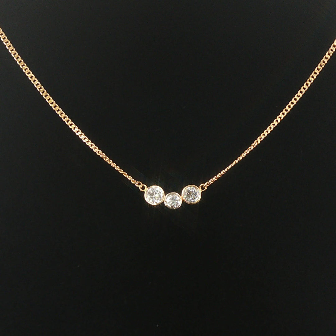 14k Yellow Gold and 1cttw Bezel Set Three Diamond Station Pendant Necklace 19"