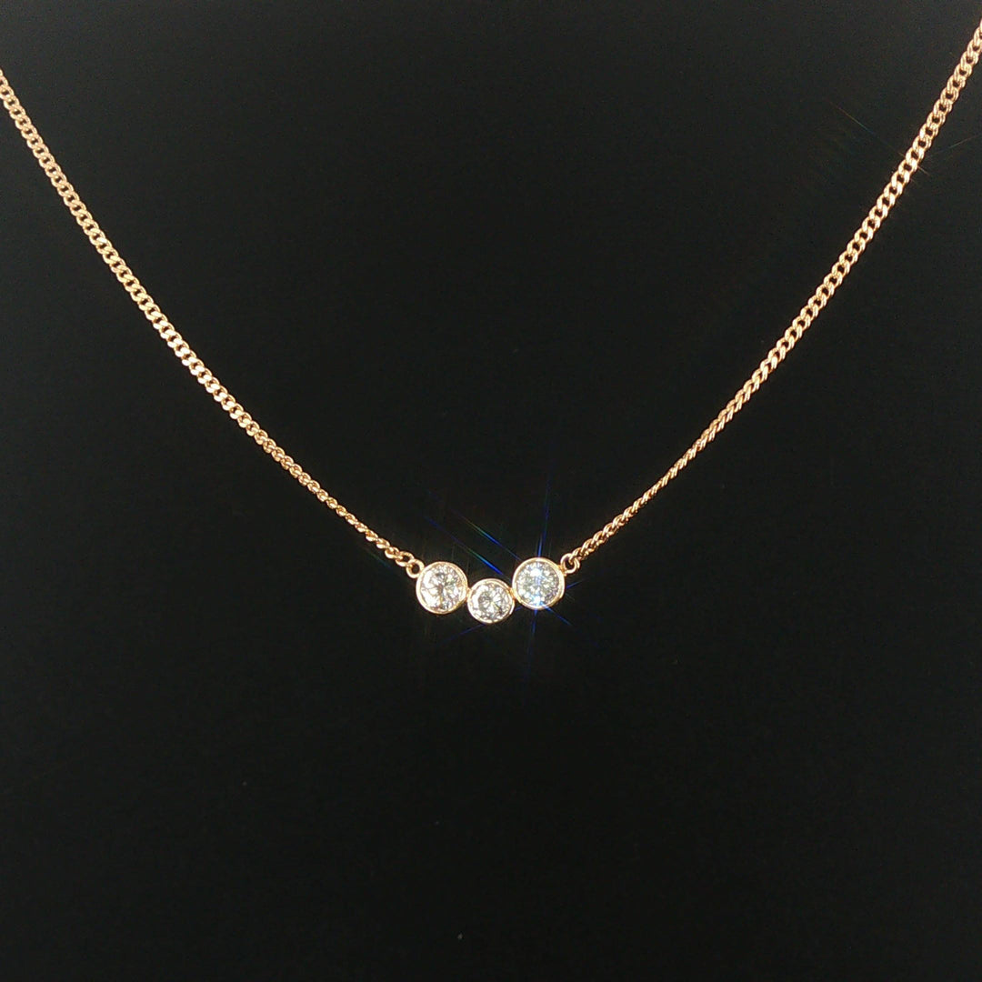14k Yellow Gold and 1cttw Bezel Set Three Diamond Station Pendant Necklace 19"