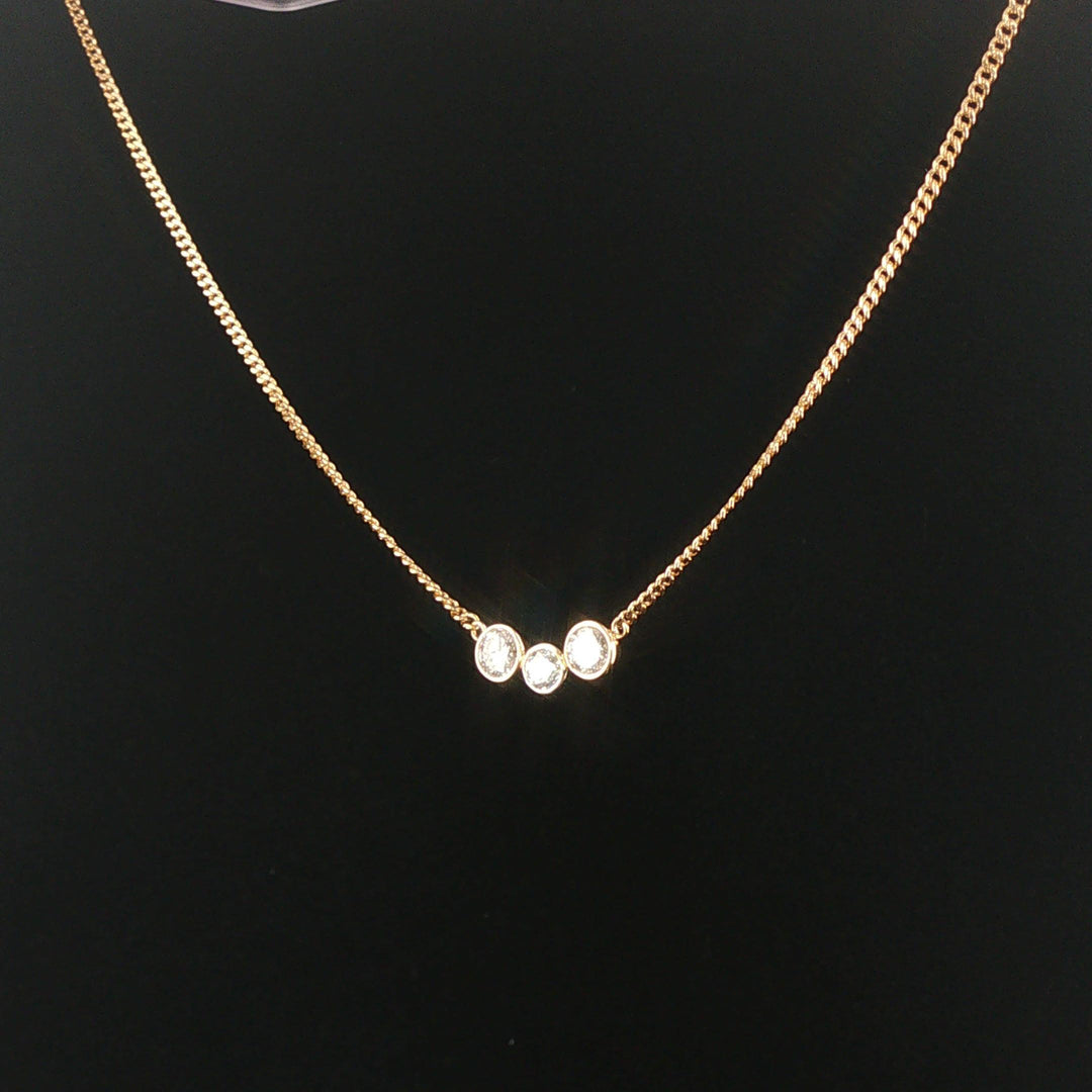 14k Yellow Gold and 1cttw Bezel Set Three Diamond Station Pendant Necklace 19"