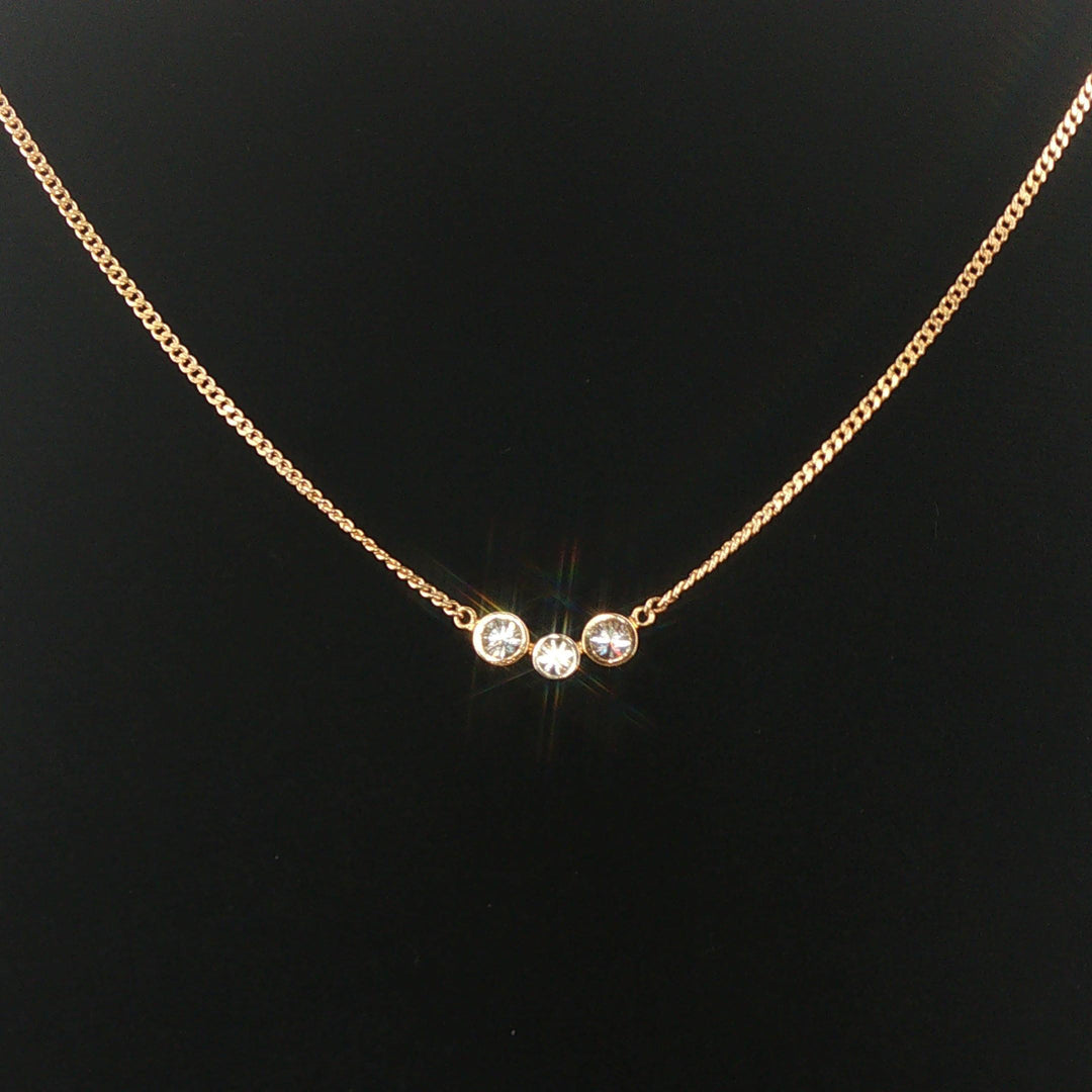 14k Yellow Gold and 1cttw Bezel Set Three Diamond Station Pendant Necklace 19"