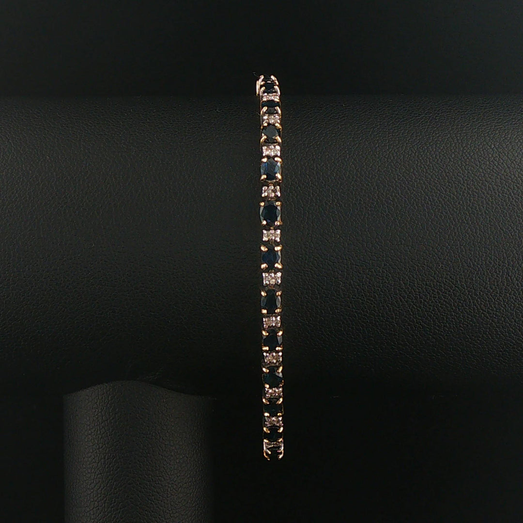 14k Yellow Gold Sapphire and Diamond Vintage Ladies Tennis Link Bracelet 7"