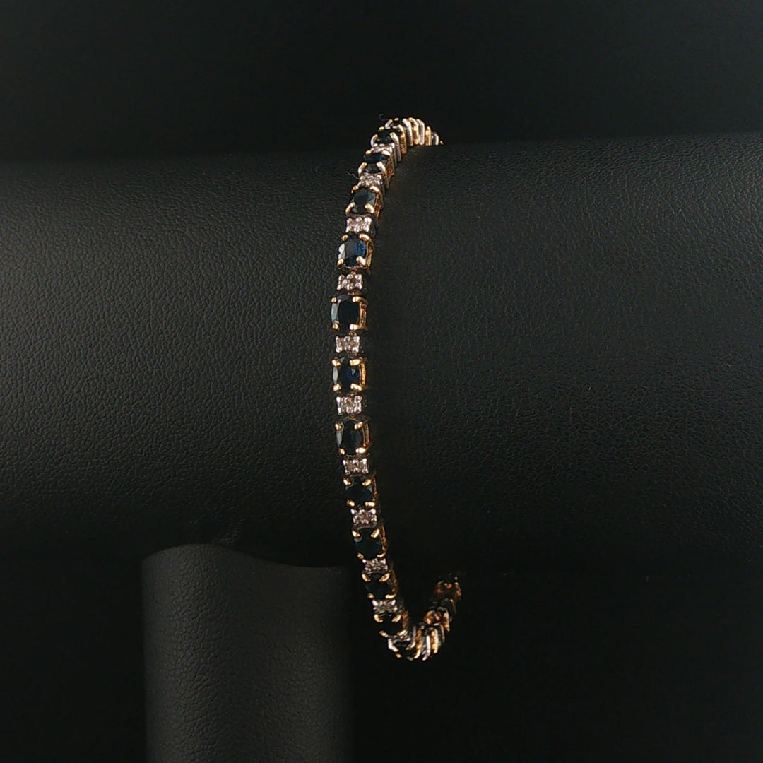 14k Yellow Gold Sapphire and Diamond Vintage Ladies Tennis Link Bracelet 7"