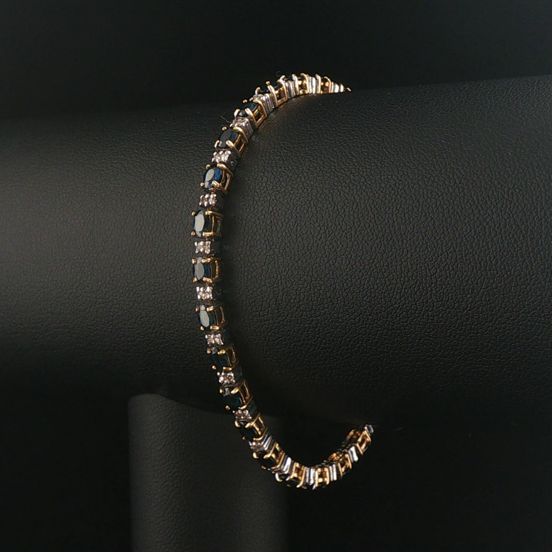 14k Yellow Gold Sapphire and Diamond Vintage Ladies Tennis Link Bracelet 7"