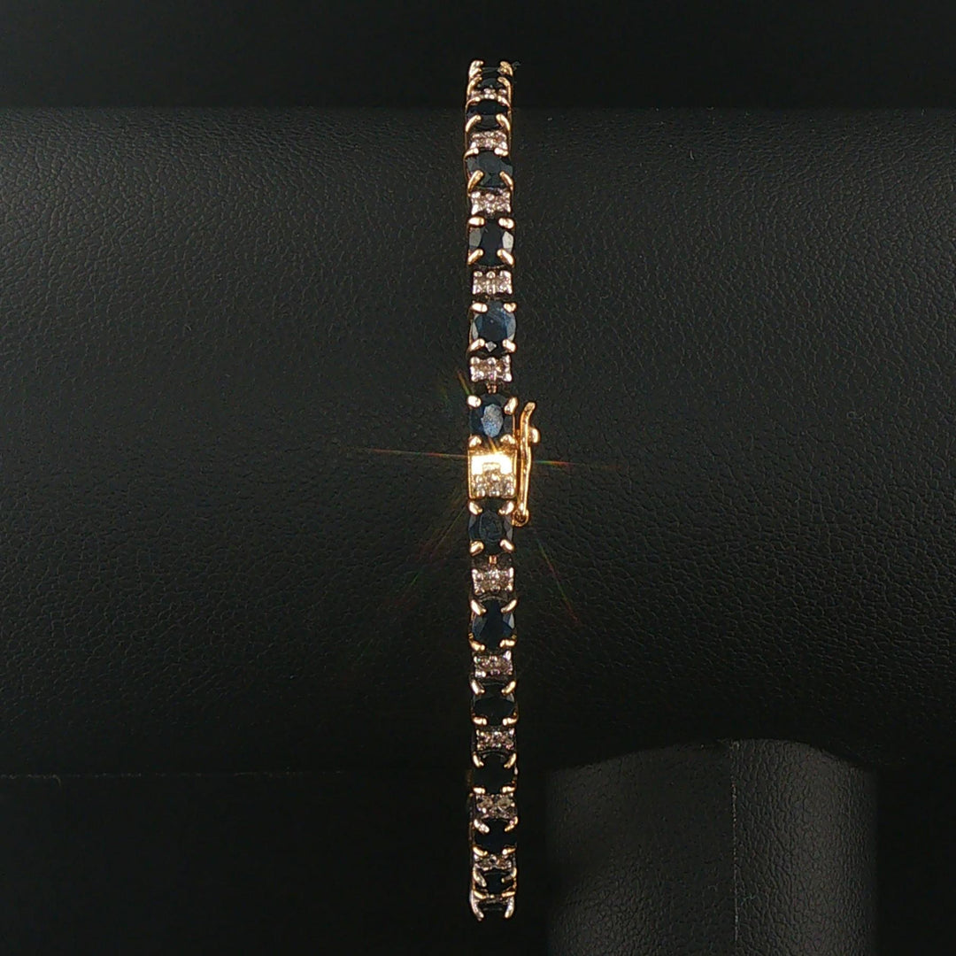 14k Yellow Gold Sapphire and Diamond Vintage Ladies Tennis Link Bracelet 7"