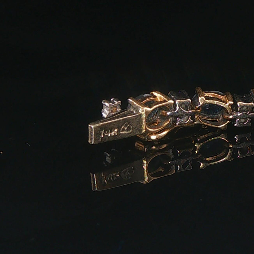 14k Yellow Gold Sapphire and Diamond Vintage Ladies Tennis Link Bracelet 7"